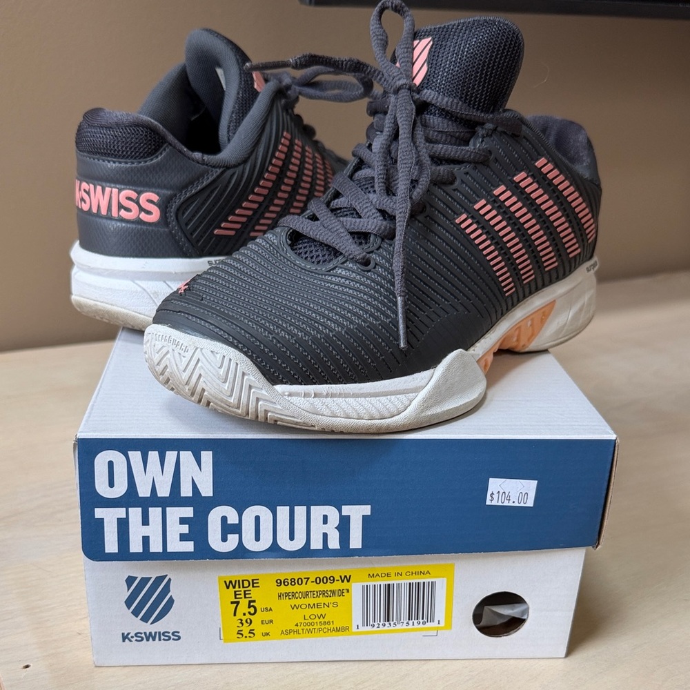 K-Swiss Women’s Tennis Boutique Black Athletic Shoes with Coral Accents